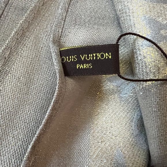 New Louis Vuitton Paris VL Pashmina Scarf Shawl Cashmere Silk Silver Gold Logo - Picture 4 of 13